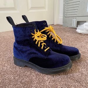 Navy blue velvet paisley dr martens